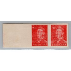 ARGENTINA 1954 GJ 1035P PAREJA DE ESTAMPILLAS VARIEDAD SIN DENTAR NUEVAS MINT !!! CON BORDE DE HOJA RARISIMAS U$ 100
